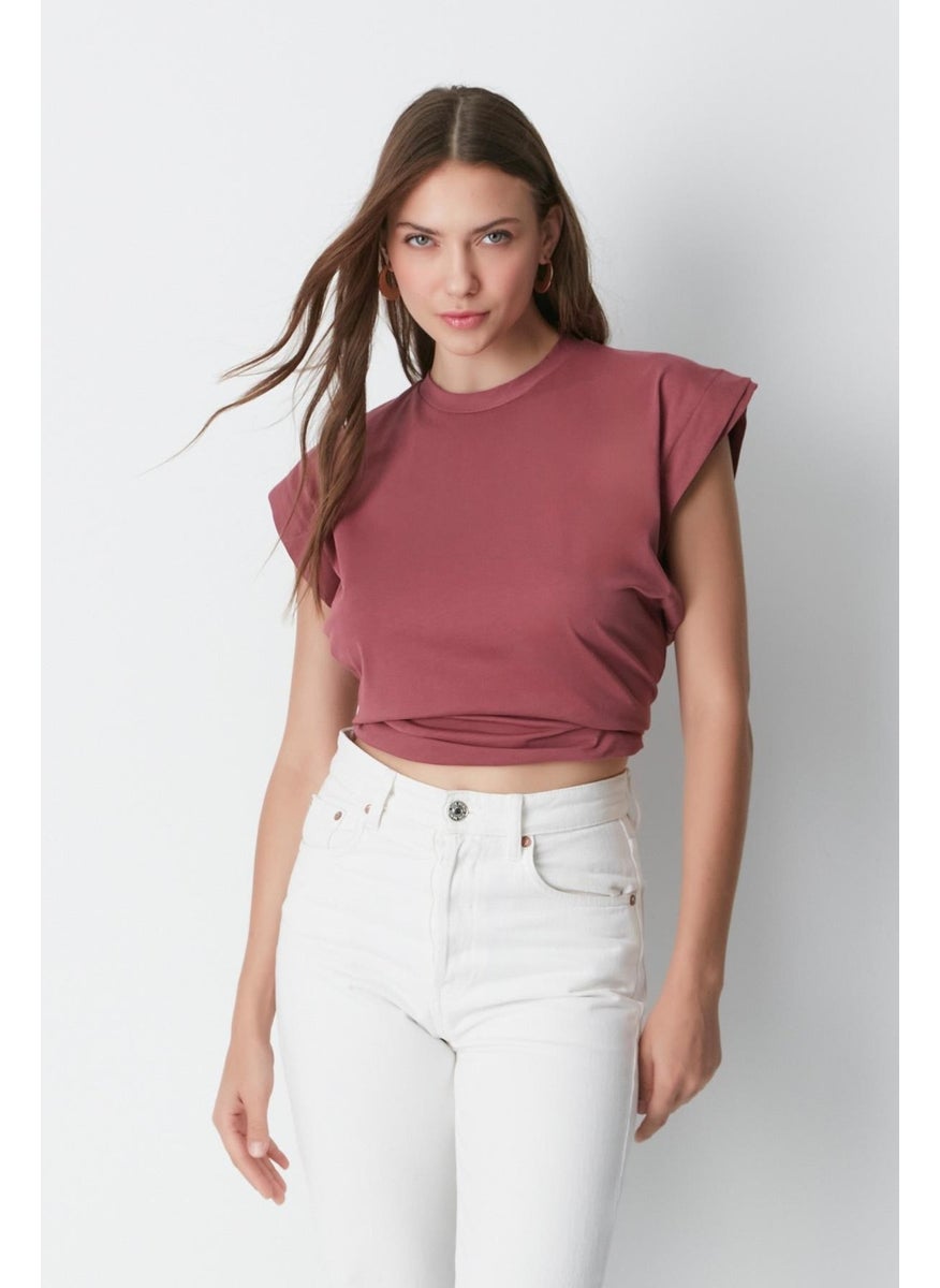 Crew Neck Short Sleeve 2-Piece Basic T-Shirt 958 Dusty Rose/burgundy