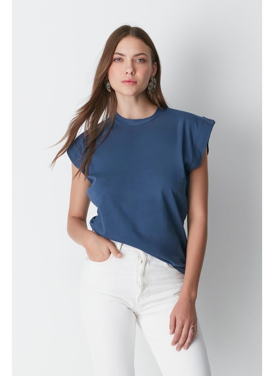 Crew Neck Short Sleeve 2-Piece Basic T-Shirt 958 Çağla/indigo