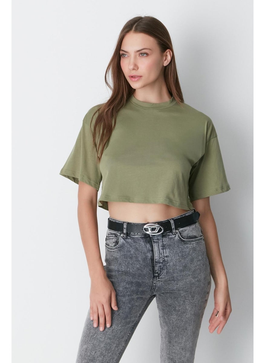 Crew Neck 2-Piece Crop T-Shirt 959 Khaki/Smoke