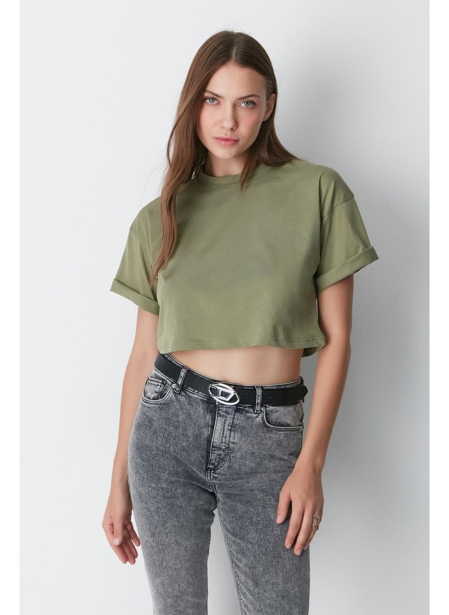 Crew Neck 2-Piece Crop T-Shirt 959 Khaki/Smoke