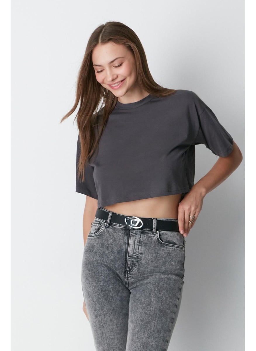 Crew Neck 2-Piece Crop T-Shirt 959 Khaki/Smoke