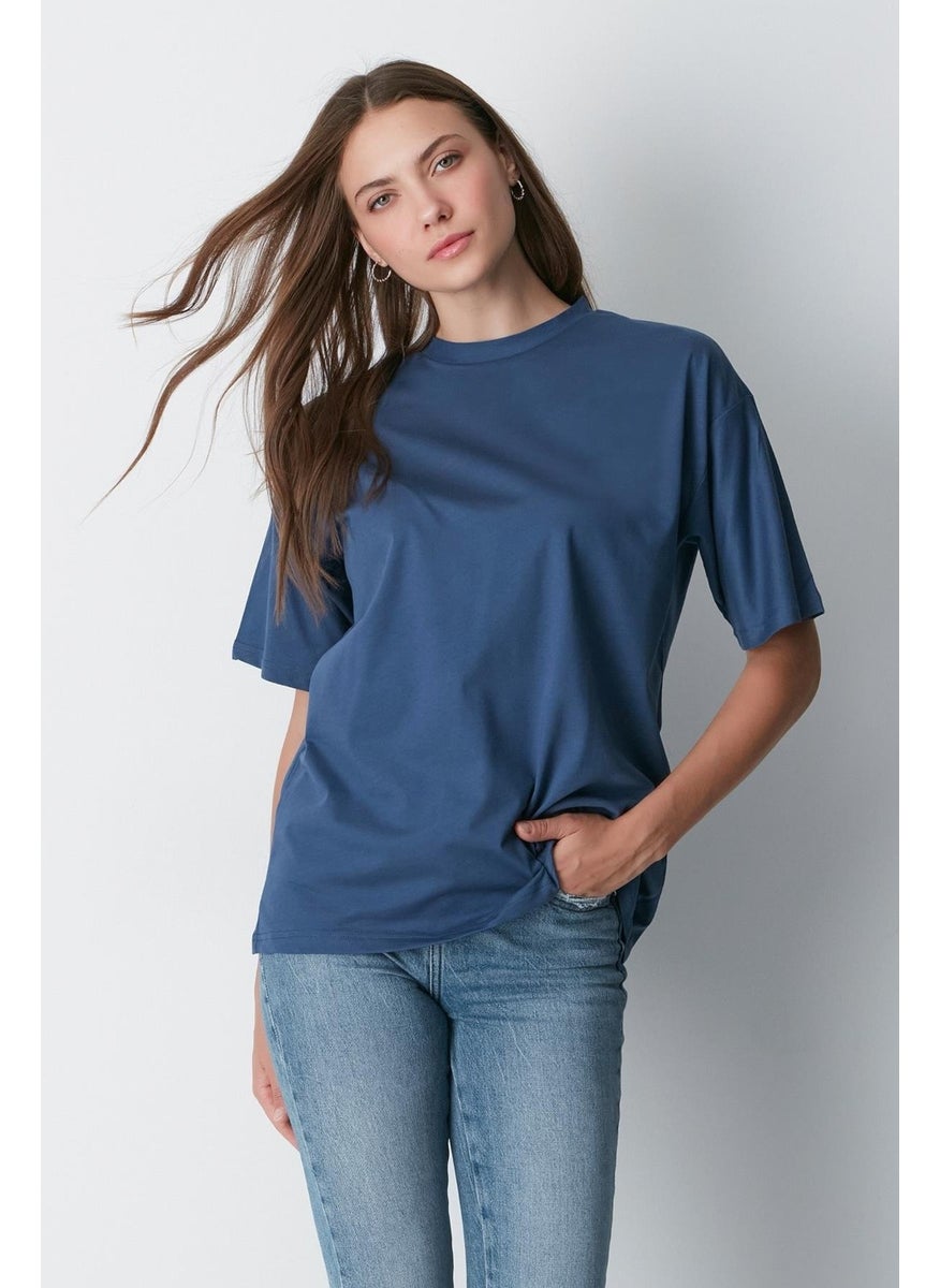 Crew Neck Short Sleeve 2-Piece Casual Basic T-Shirt 961 Indigo/gray