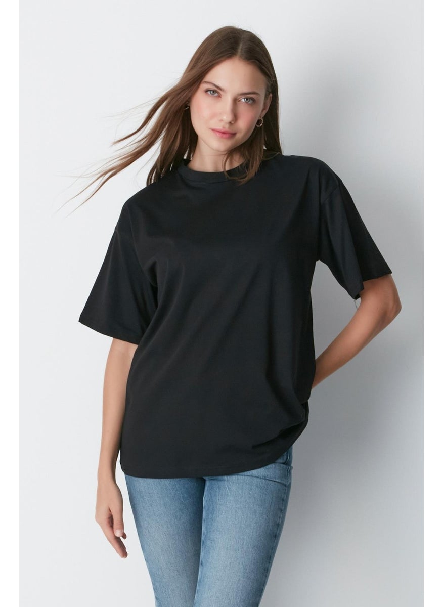 Crew Neck Short Sleeve 2-Piece Casual Basic T-Shirt 961 Black