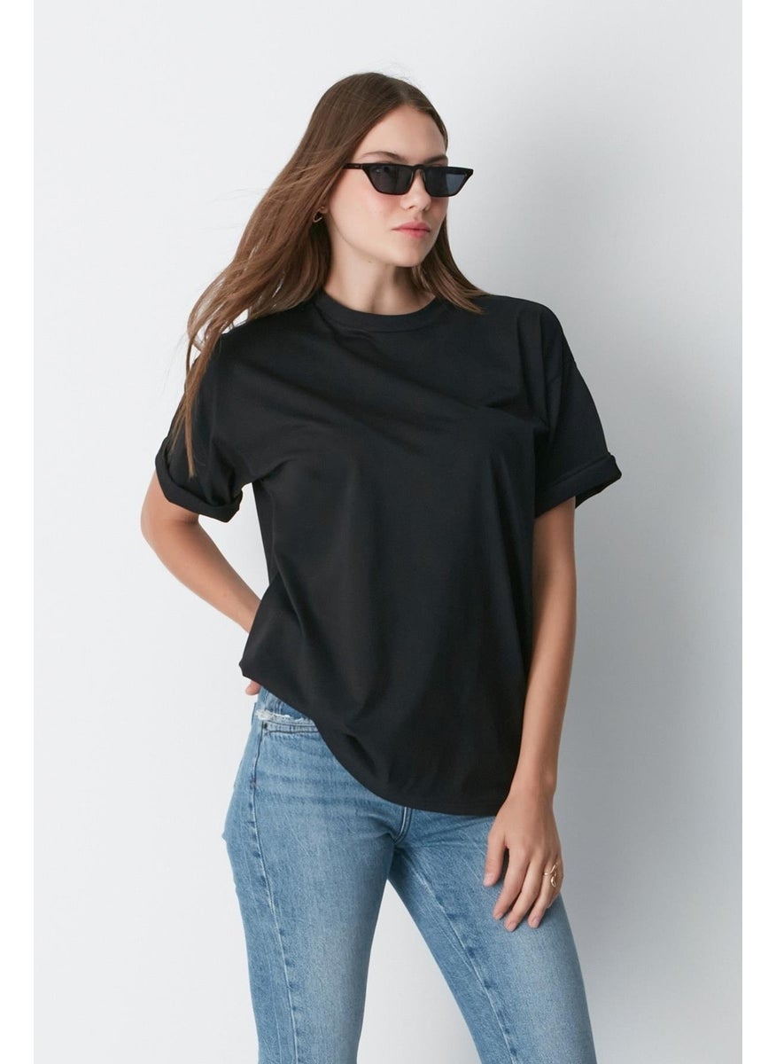 Crew Neck Short Sleeve 2-Piece Casual Basic T-Shirt 961 Black