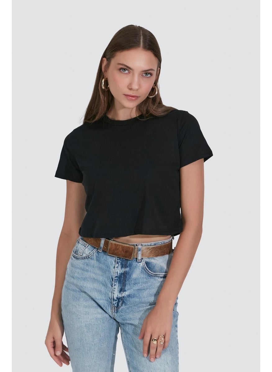 Crew Neck Short Sleeve 2-Piece Crop T-Shirt 956 Black/white