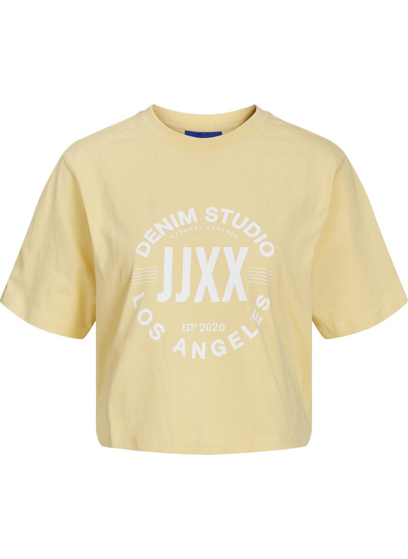 Crew Neck Printed Yellow Women's T-Shirt 12200326