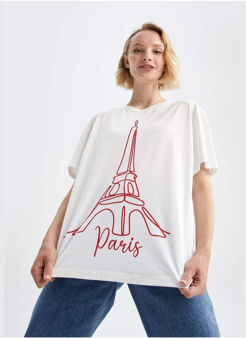 Oversized Short Sleeve Paris Print T-Shirt