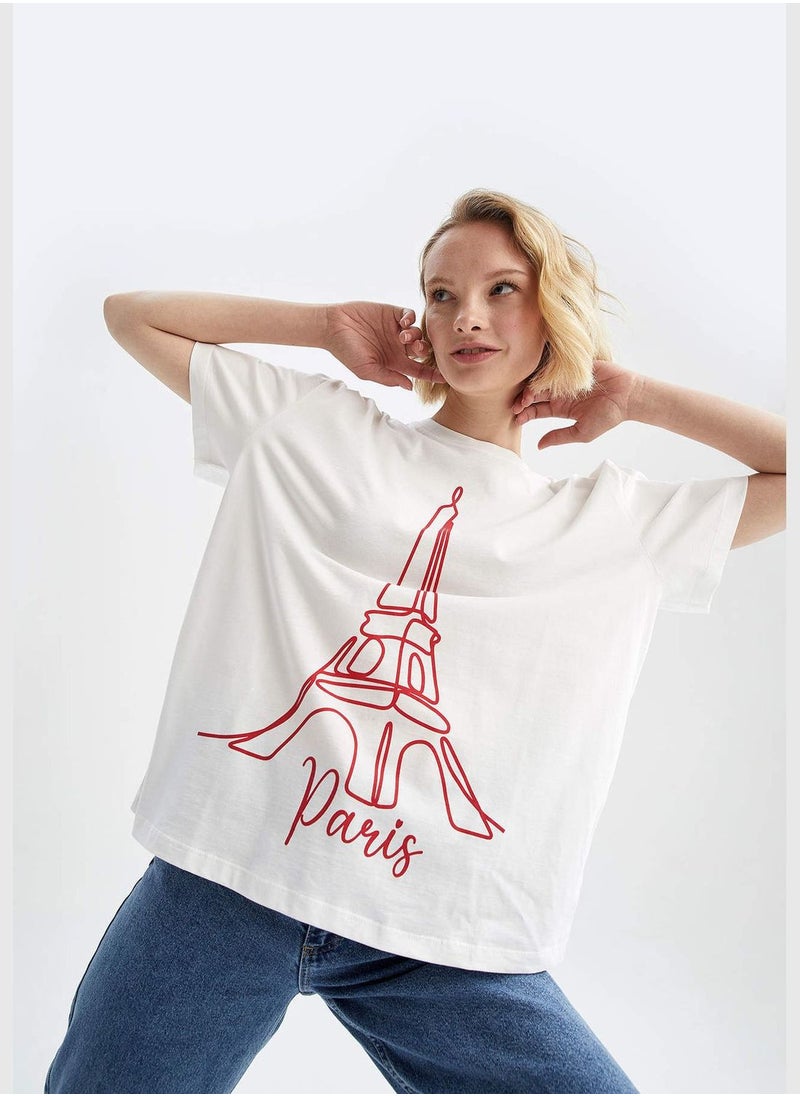 Oversized Short Sleeve Paris Print T-Shirt