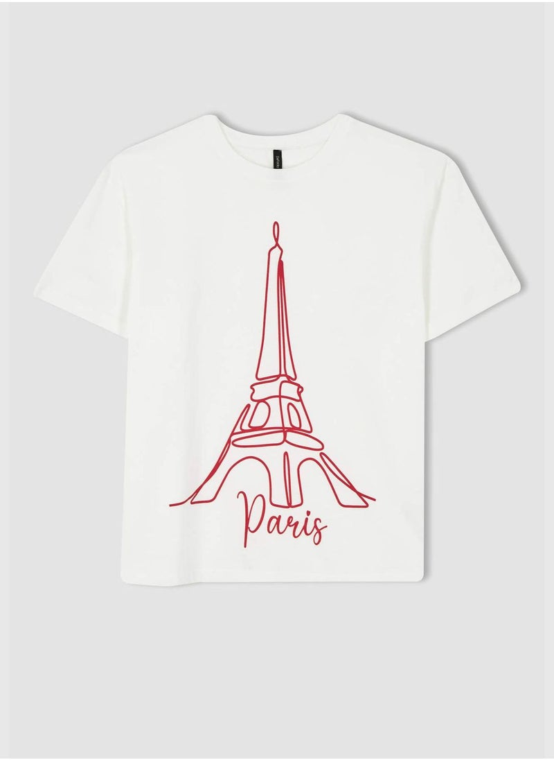 Oversized Short Sleeve Paris Print T-Shirt