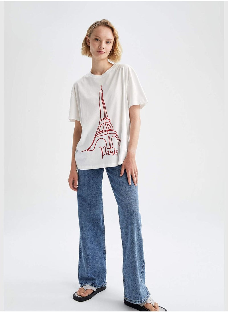 Oversized Short Sleeve Paris Print T-Shirt