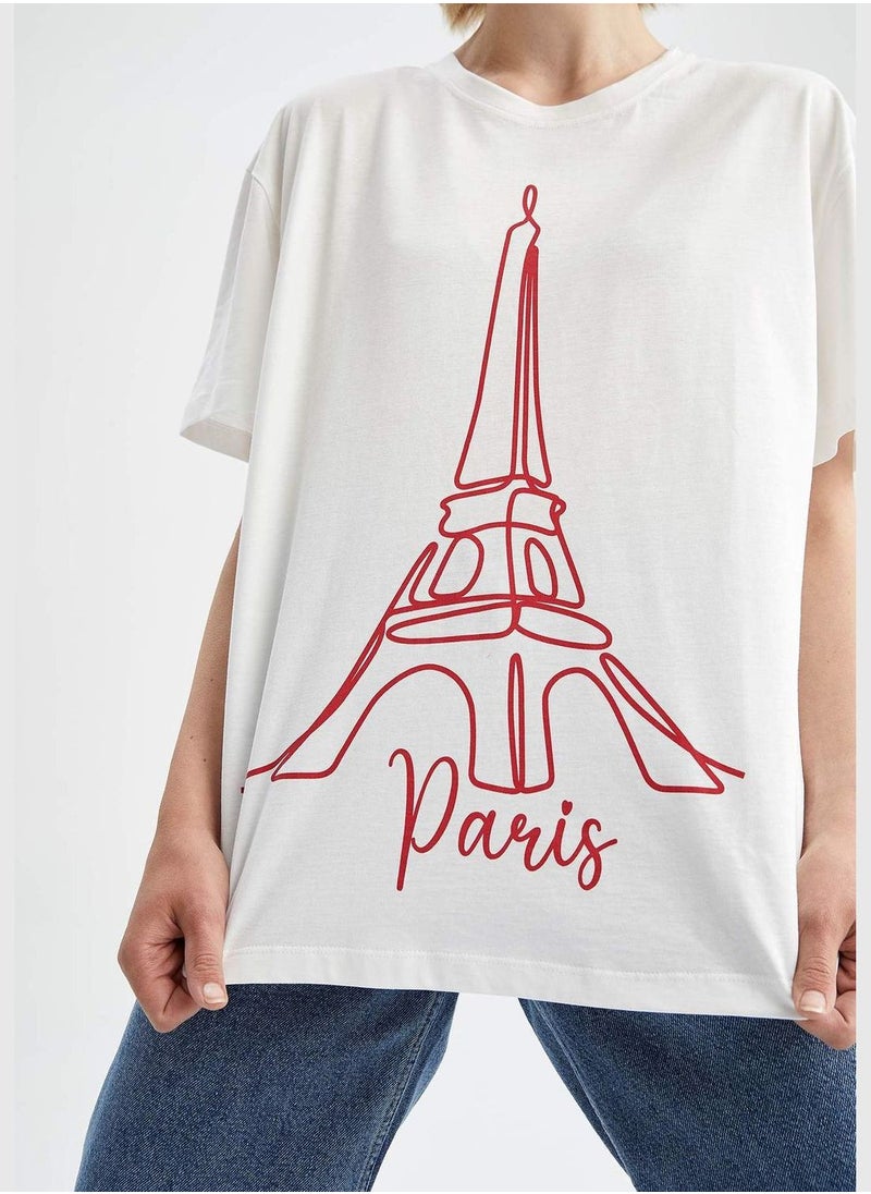 Oversized Short Sleeve Paris Print T-Shirt