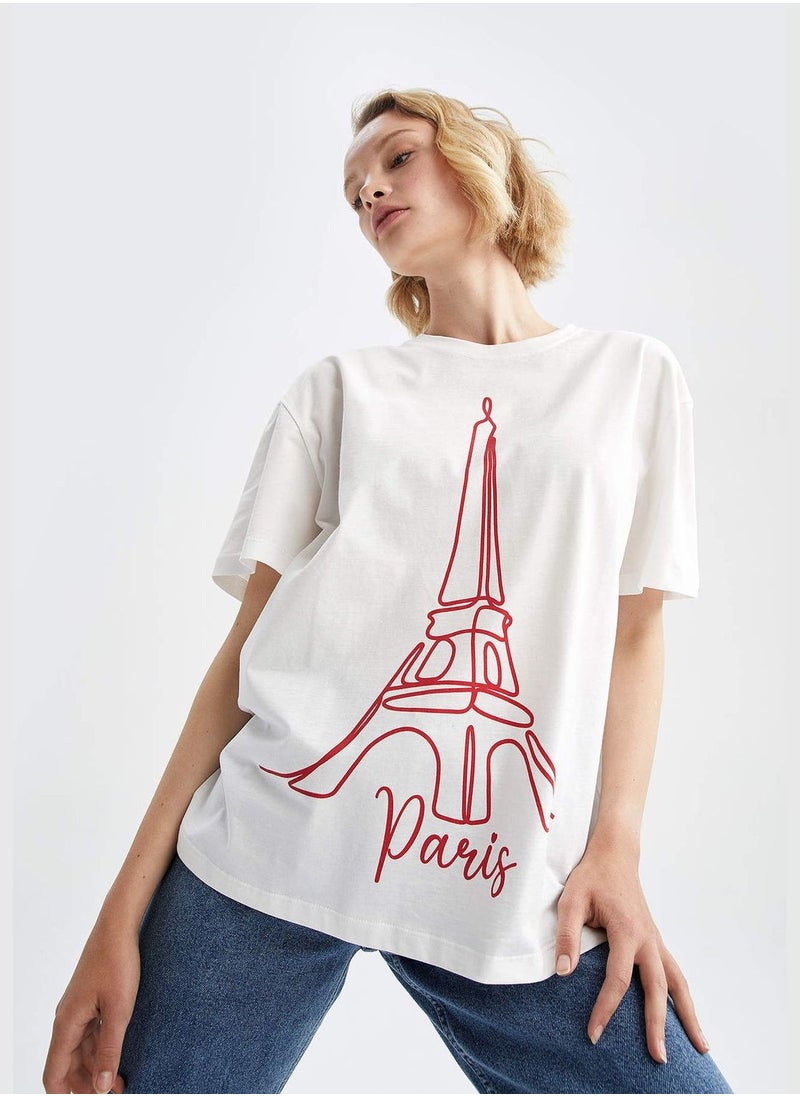 Oversized Short Sleeve Paris Print T-Shirt