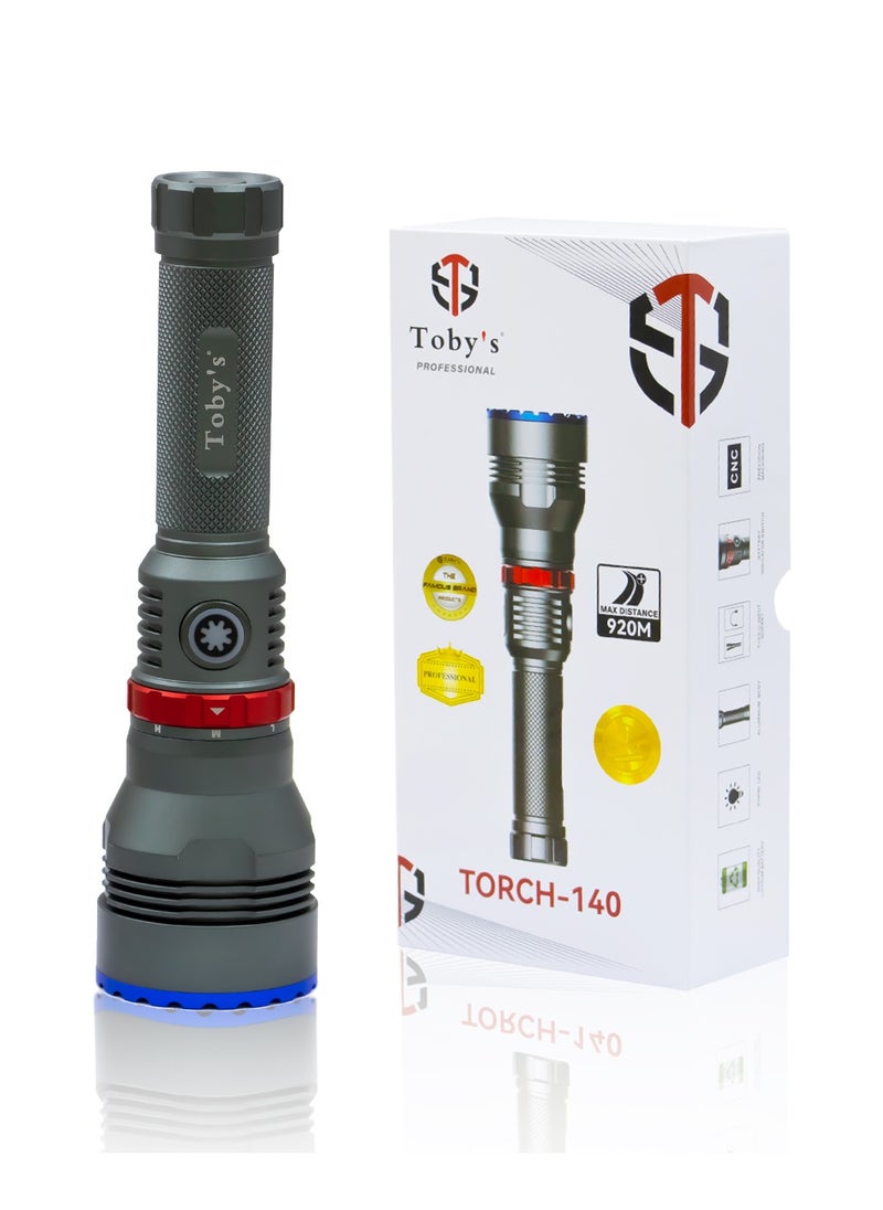 Toby's Torch-140 Rechargeable LED Bright powerful Torch with great lumen bright Torch light  High strength Aluminum Alloy and long Lasting battery life best for camping and outdoor activities