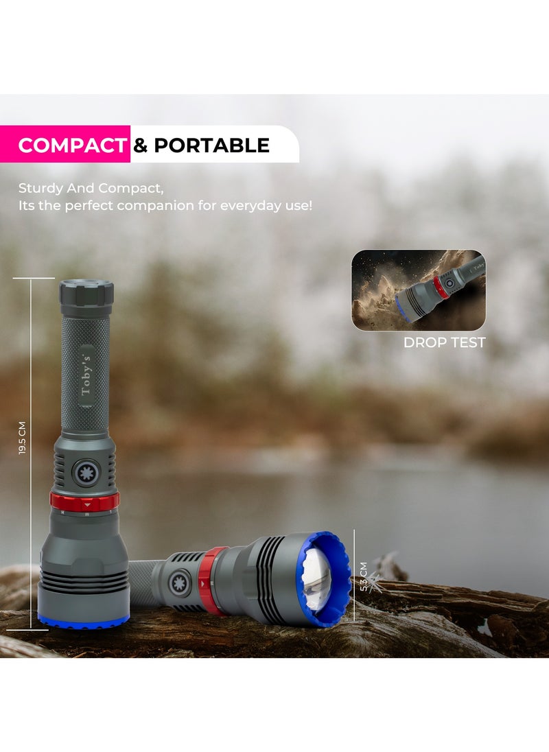 Toby's Torch-140 Rechargeable LED Bright powerful Torch with great lumen bright Torch light  High strength Aluminum Alloy and long Lasting battery life best for camping and outdoor activities