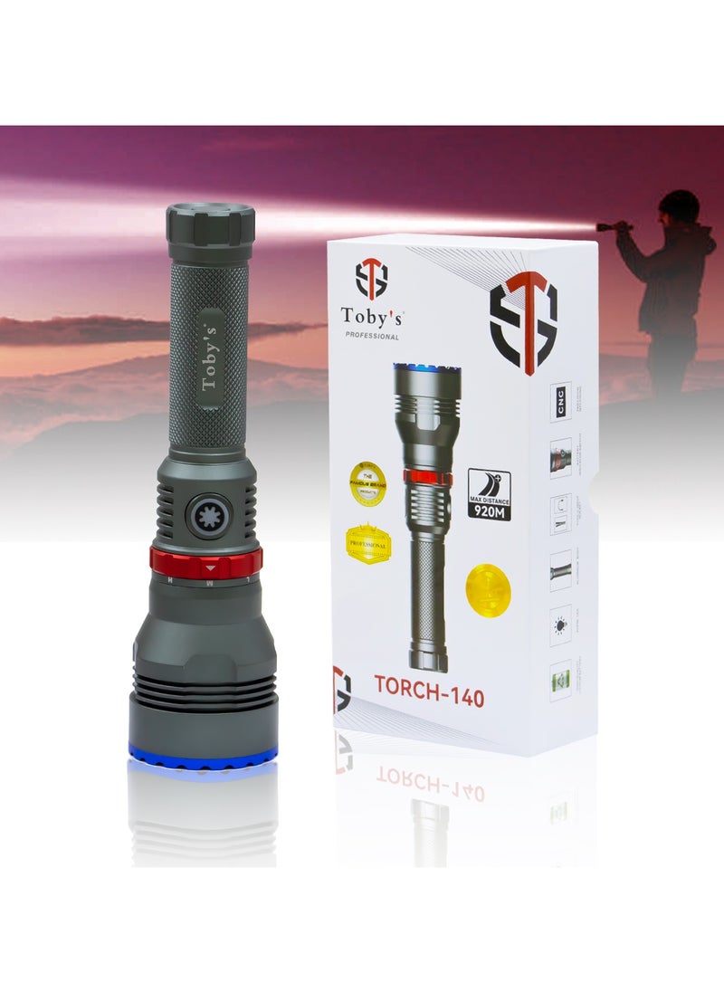 Toby's Torch-140 Rechargeable LED Bright powerful Torch with great lumen bright Torch light  High strength Aluminum Alloy and long Lasting battery life best for camping and outdoor activities