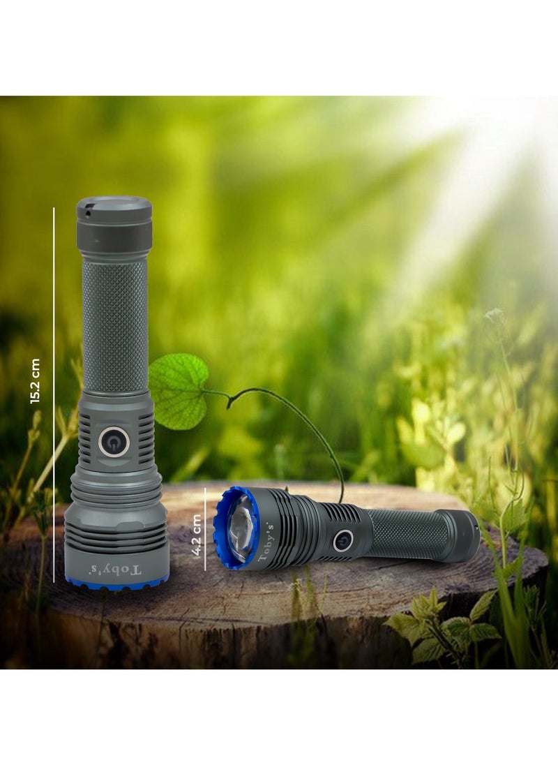 Toby's Torch -130 Rechargeable LED Bright powerful Torch Light High strength Aluminum Alloy and long Lasting battery life best for camping and outdoor activities