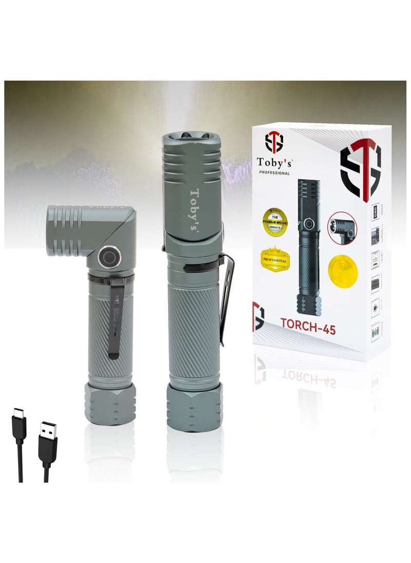 Toby's Torch -45 Rechargeable LED Bright powerful Torch Light- High strength Aluminum Alloy and long Lasting battery life