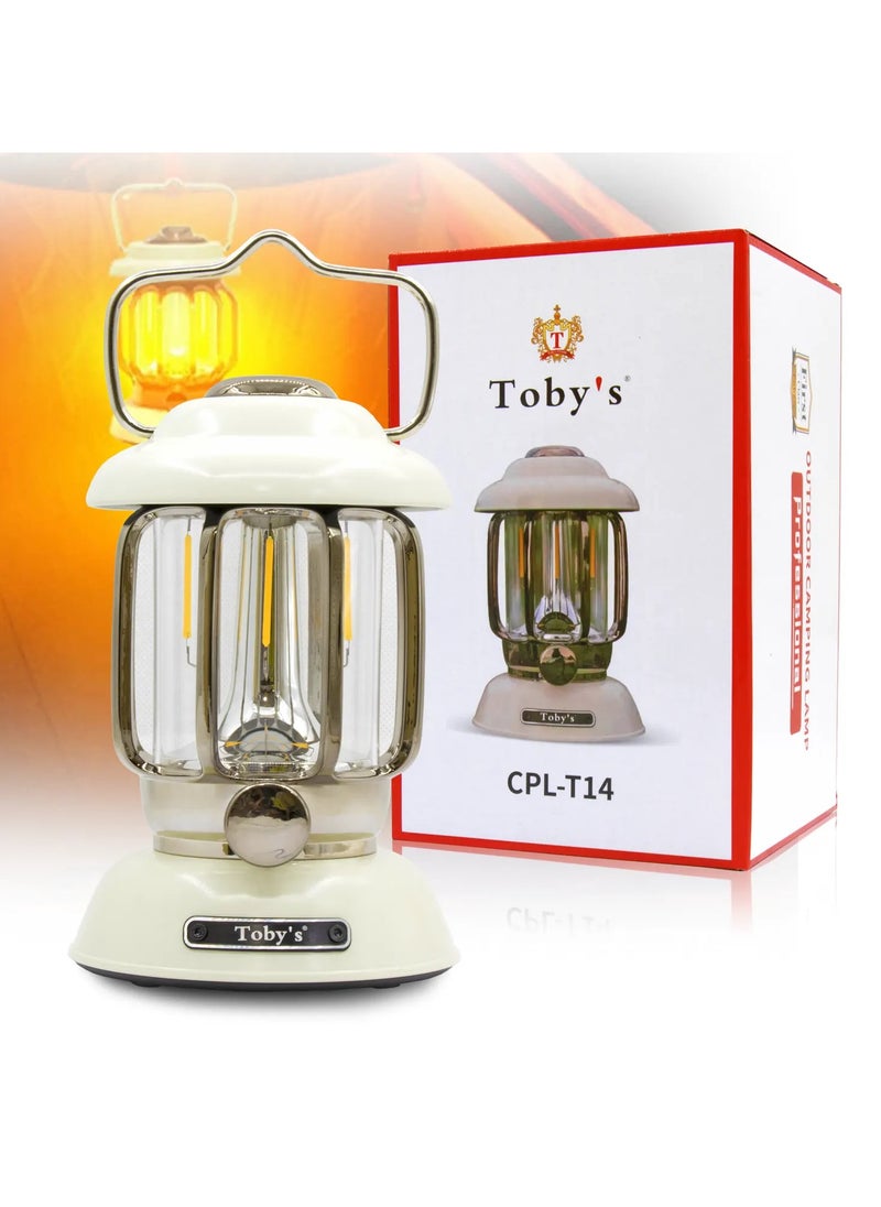 Toby's New Launched CPL-T14 LED Camping Light Waterproof Retro Portable Emergency Light Stepless Dimmable Hanging Tent Lamp Rechargeable for Outdoor Hiking