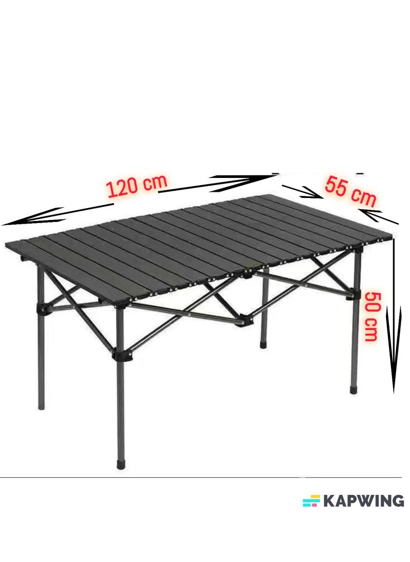 Black Portable Roll-up folding table for camping good for 4-6 person 120*55*50cm