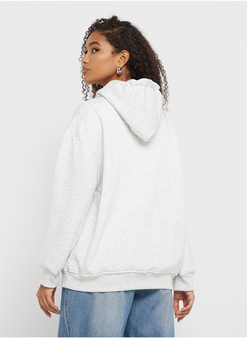 Hooded Oversized Embroidered Slogan Sweatshirt