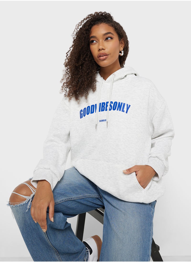 Hooded Oversized Embroidered Slogan Sweatshirt