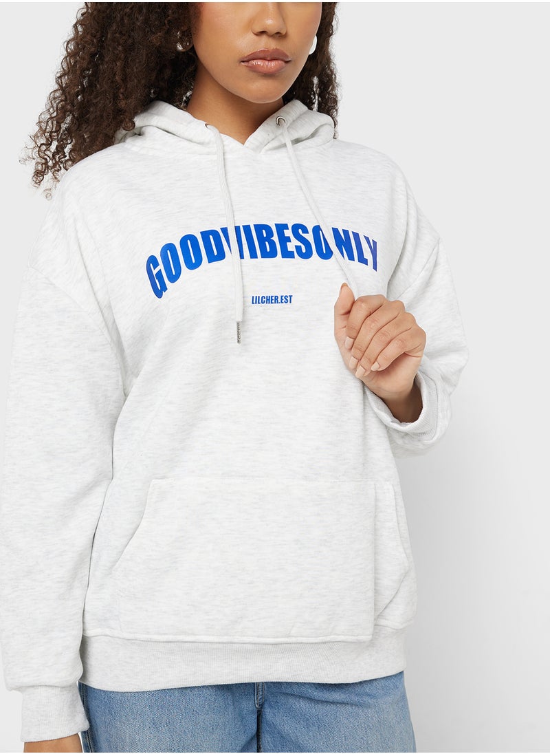 Hooded Oversized Embroidered Slogan Sweatshirt