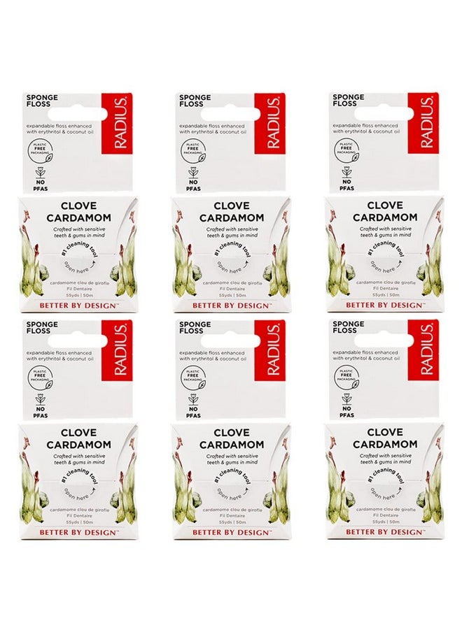 Clove Cardamom Dental Floss 55 Yards Vegan & Non-Toxic Oral Care Boost & Designed To Help Fight Plaque Clear - Pack Of 6