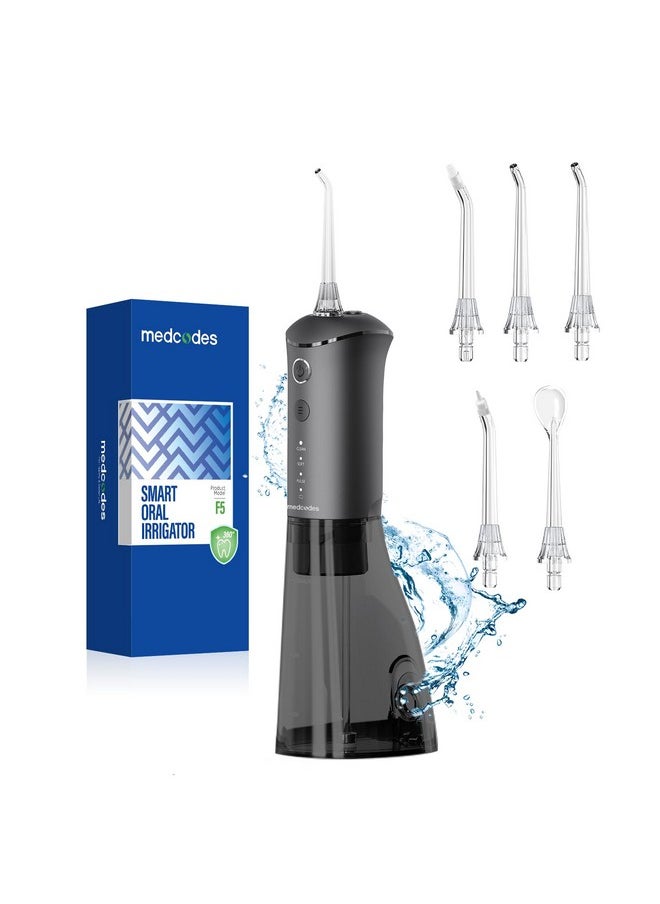 Water Dental Flosser Pick For Teeth - 3 Modes Cordless Oral Irrigator 300Ml Portable With 5 Jet Tips, 40 Days Rechargeable Ipx7 Waterproof Water Dental For Cleaning For Home Travel(Black)