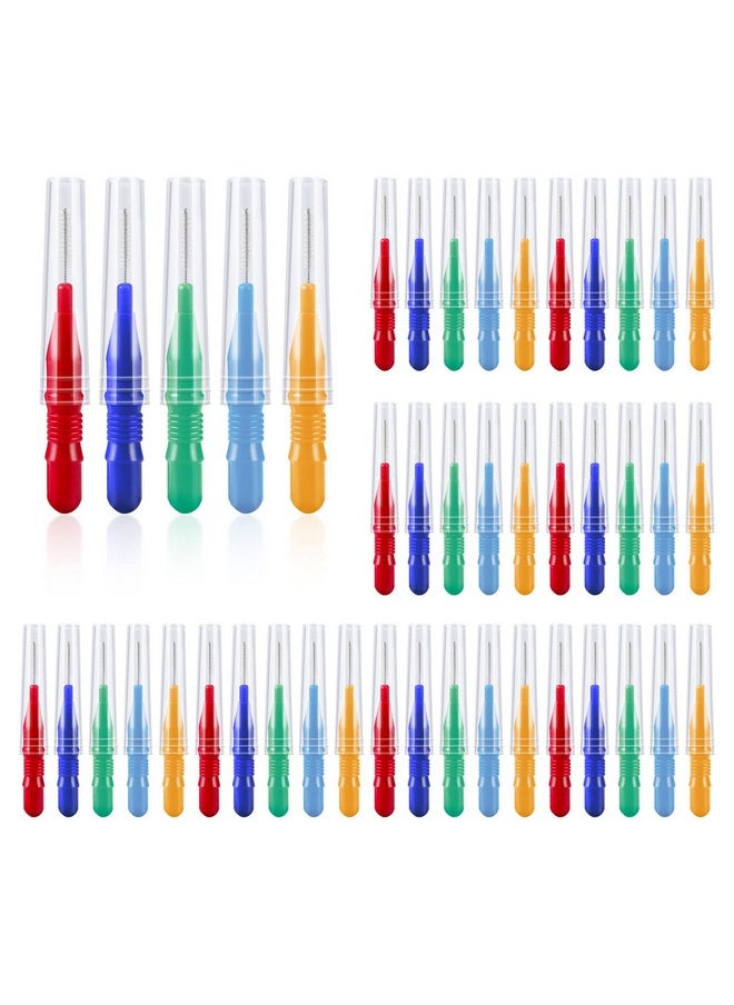 100 Pieces Interdental Brushes, Tooth Cleaning Tool With Storage Box (Orange, Dark Blue, Red, Green, Light Blue)