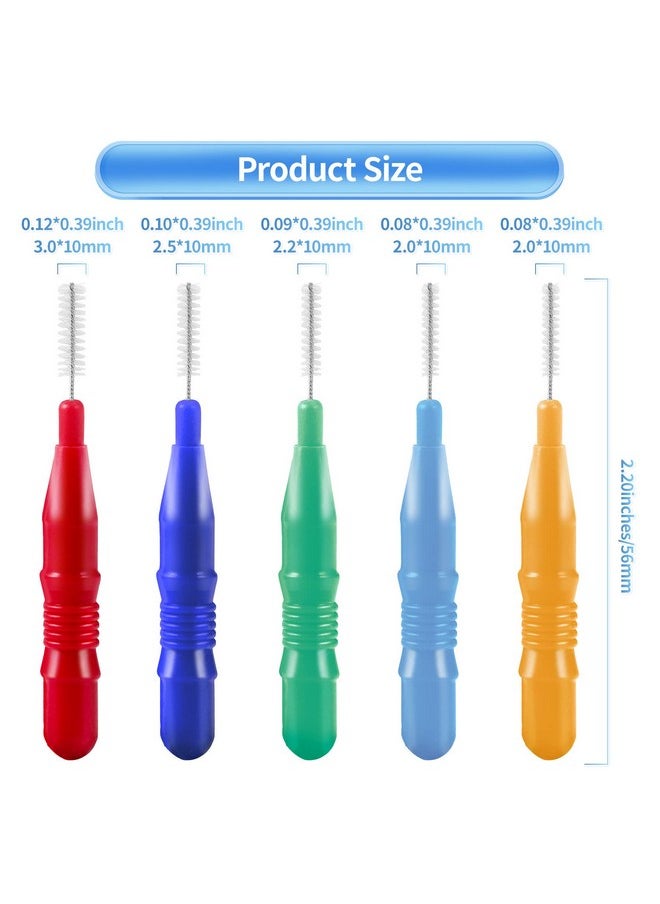 100 Pieces Interdental Brushes, Tooth Cleaning Tool With Storage Box (Orange, Dark Blue, Red, Green, Light Blue)