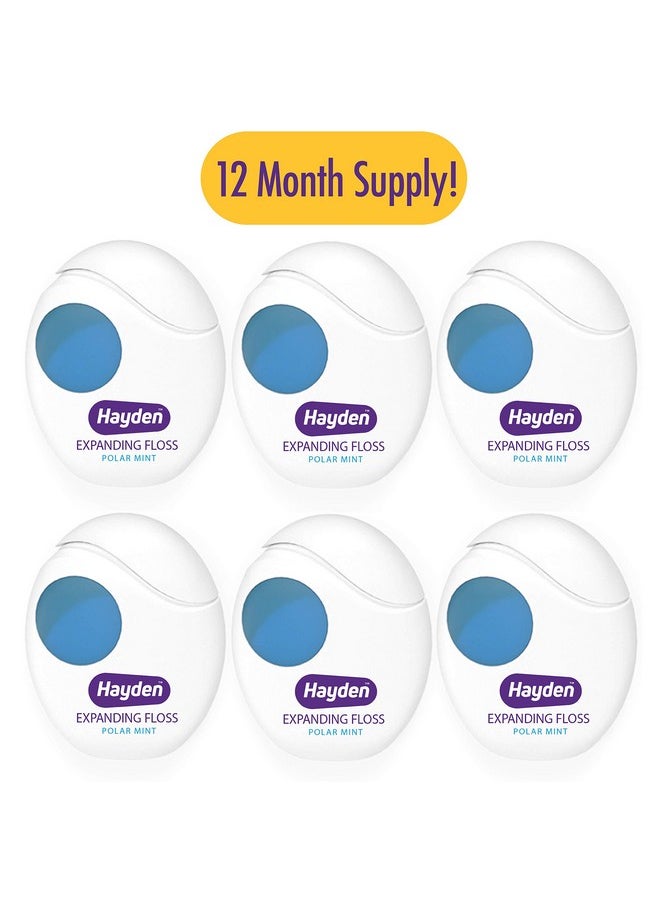 Expanding Dental Floss | 6 Pack | Polar Mint Woven Floss With Anti Tartar Actives For Gentle Care | 180 Yards