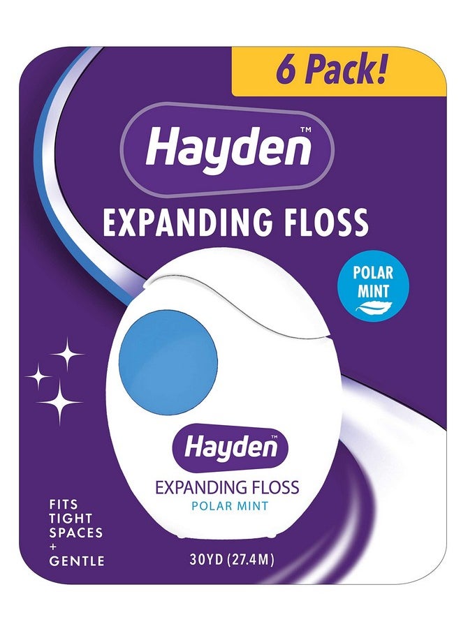 Expanding Dental Floss | 6 Pack | Polar Mint Woven Floss With Anti Tartar Actives For Gentle Care | 180 Yards