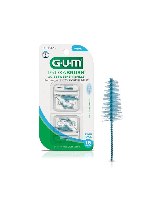 Proxabrush Go-Betweens Refills - Wide - Compatible With Gum Permanent Handle - Reusable Interdental Brushes - Soft Bristled Dental Picks, 16Ct