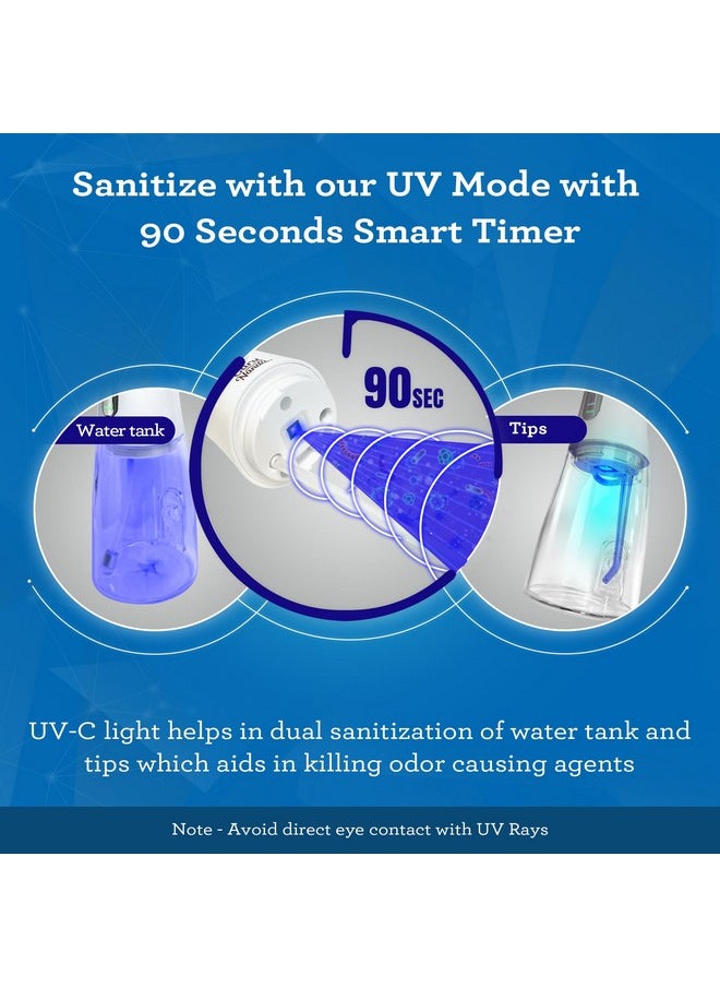 Advanced Dental Water Flosser 2.0 With Uv Mode - Cordless And Portable - 290 Ml Water Tank, 3 Modes, Rechargeable For Healthy Teeth And Gums