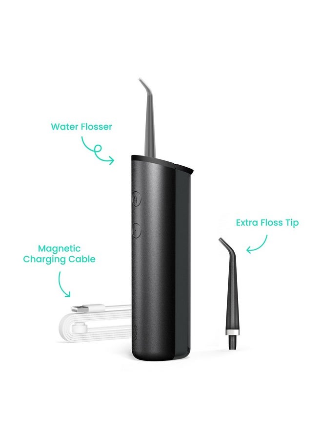 Water Flosser With Replacement Tip - Cordless Water Flosser With Adjustable Pressure - Teeth Cleaner Pick With 360 Degree Rotating Replaceable Tip, Rechargeable Water Dental Pick - All-Black