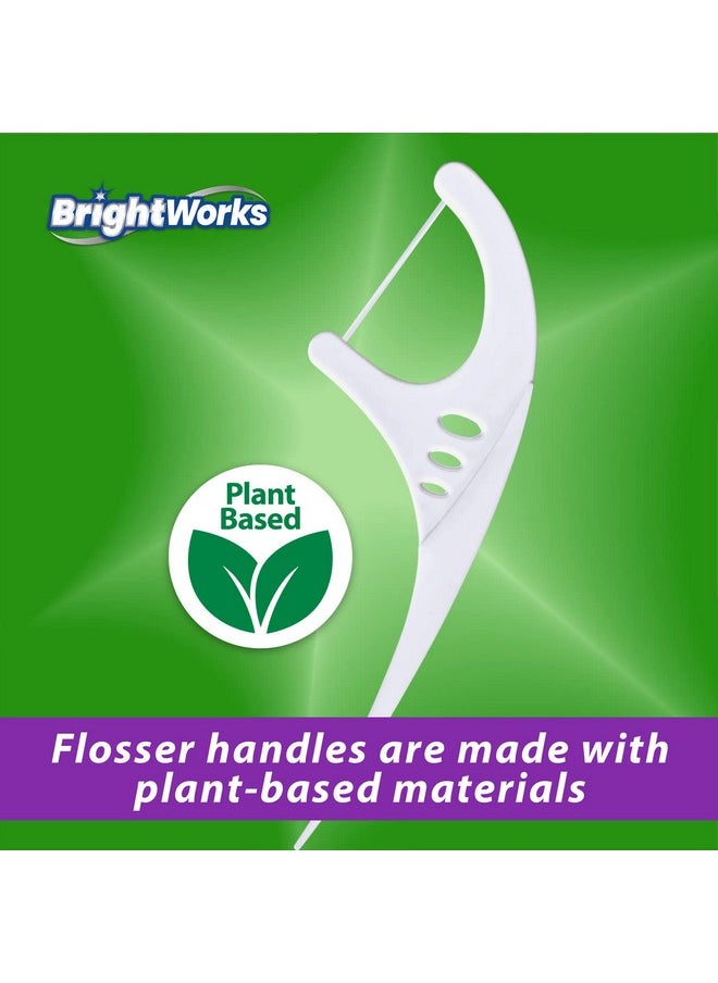 Rightworks Fresh Mint + Whitening Dental Flossers With Plant-Based Handles, Super-Strong Floss And Mint-Flavored Floss With Micro-Crystals, 75 Count (Pack Of 3)