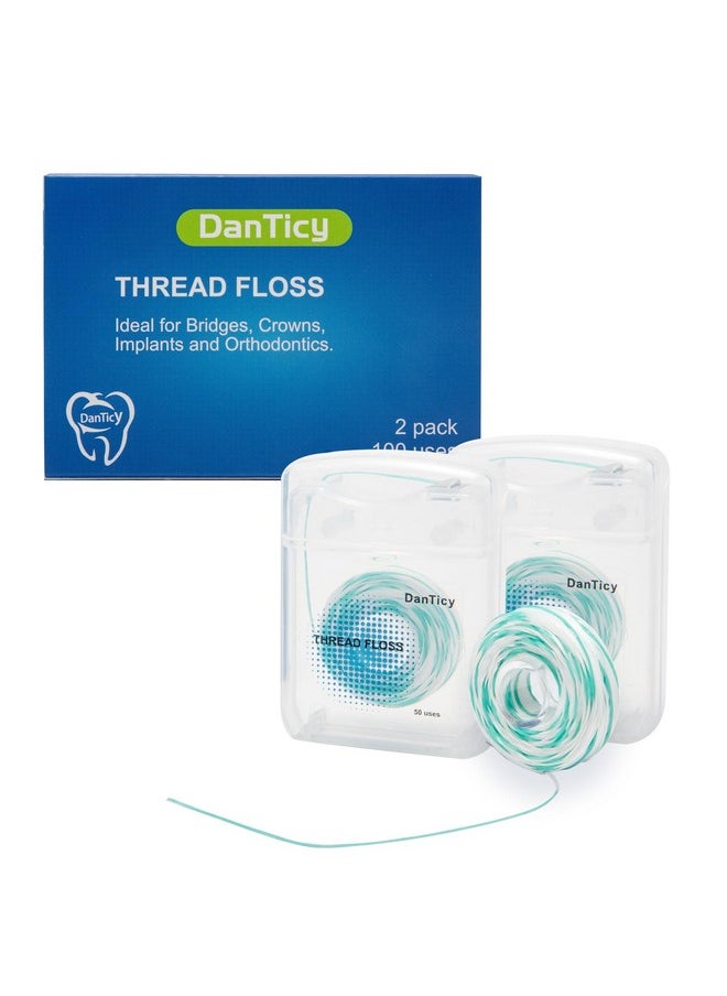 840D Fluffy Floss Threaders,Deep Clean Dental Floss For Braces, Bridges, And Implants,Super Floss Pre-Cut Strands And Mint Aroma,100 Threaders(2Pack)