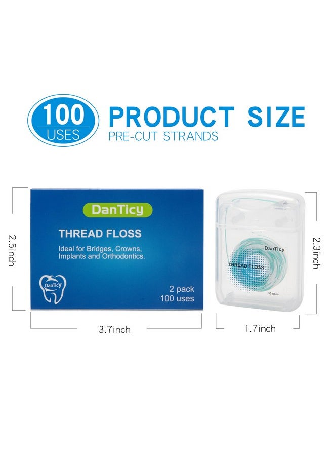 840D Fluffy Floss Threaders,Deep Clean Dental Floss For Braces, Bridges, And Implants,Super Floss Pre-Cut Strands And Mint Aroma,100 Threaders(2Pack)