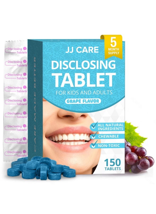 Plaque Disclosing Tablets For Teeth - 150 Count Grape Flavored Disclosing Tablets For Kids And Adults, 5 Month Supply Of Teeth Coloring, Individually Wrapped Plaque Tablets