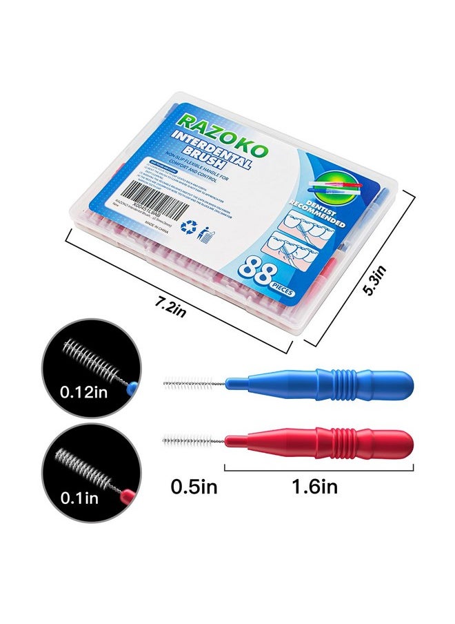 Interdental Brush, Flossing Head,Easy Use Tooth Cleaning Tool (88 Count)(2.5Mm/3Mm)