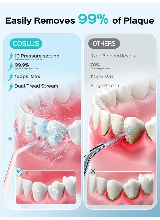 Water Dental Flosser Teeth Pick : Portable Cordless Waterproof Rechargeable Oral Irrigator, 10 Settings, 300Oz Large Reservoir, Electric Flossing Cleaner Deep Cleaning Tooth For Travel Home