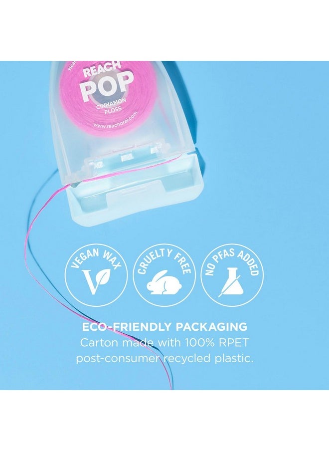 Pop Dental Floss, Cinnamon, Vegan Wax, Plaque Remover, Pfas-Free, Shred Resistant, Cruelty Free, Eco Friendly Pcr Packaging Floss Holder, Dental Oral Care, For Adults & Kids, 54.6Yd, 1 Pack