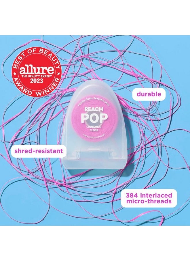 Pop Dental Floss, Cinnamon, Vegan Wax, Plaque Remover, Pfas-Free, Shred Resistant, Cruelty Free, Eco Friendly Pcr Packaging Floss Holder, Dental Oral Care, For Adults & Kids, 54.6Yd, 1 Pack