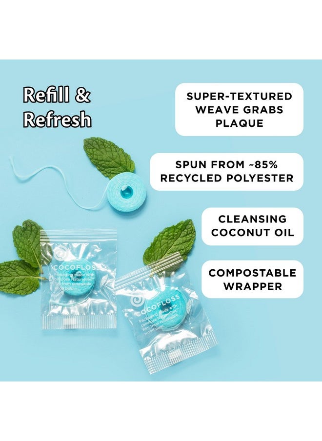 Woven Dental Floss, Refills Set, Dentist-Designed Oral Care, Mint, Waxed, Expanding, Vegan, Kid-Friendly String Floss With Coconut Oil, 3 Refill Spools (33 Yd Each)