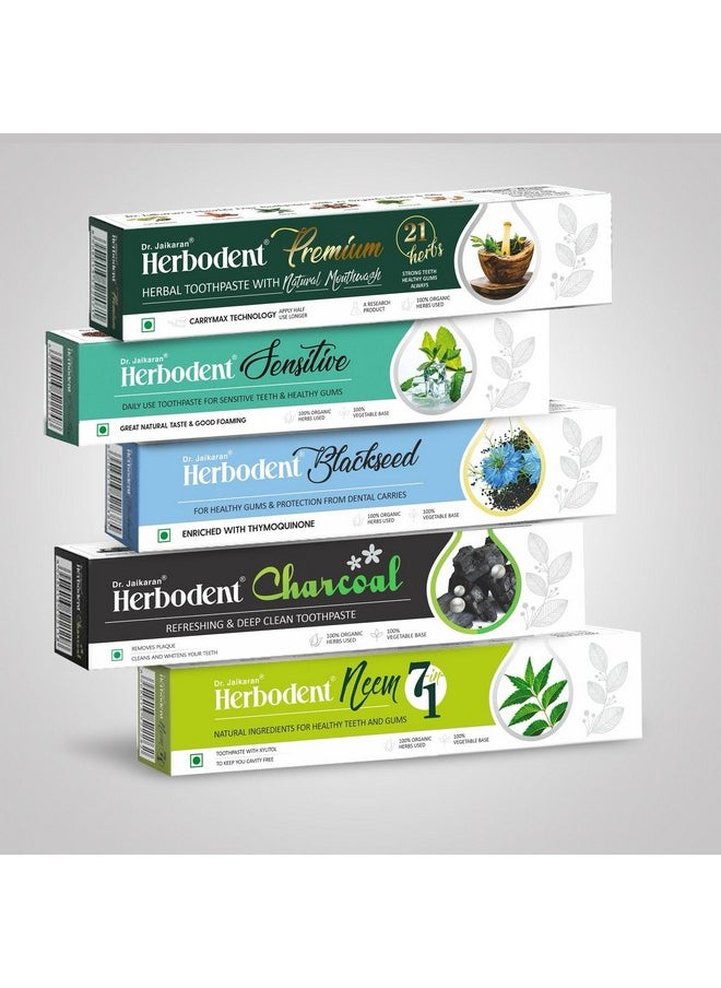 Rganic Herbs Toothpaste Combo | Herbodent® Premium | Herbodent® Sensitive | Herbodent® Blackseed | Herbodent® Charcoal | Herbodent® Neem 7 In 1 Toothpaste- 1 Of Each Variant In Big Size