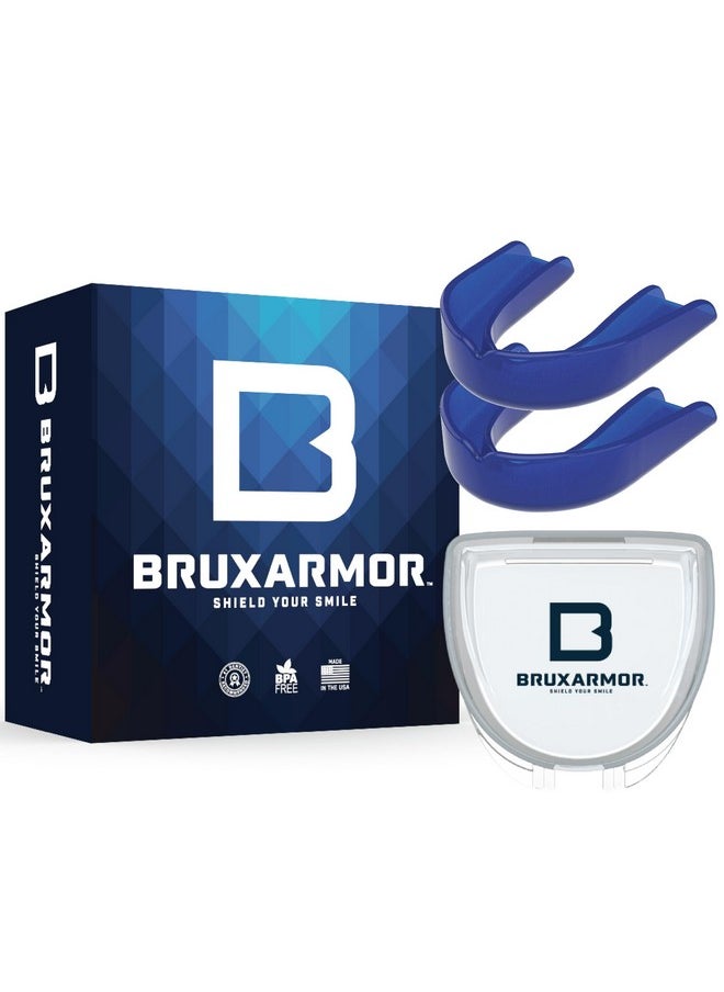 Bruxarmor Nightguard - Bruxism Mouth Guard For Bruxism Relief And Grinding Relief, Professional Custom Fit Brux Night Guard, 2 Pack (Navy)
