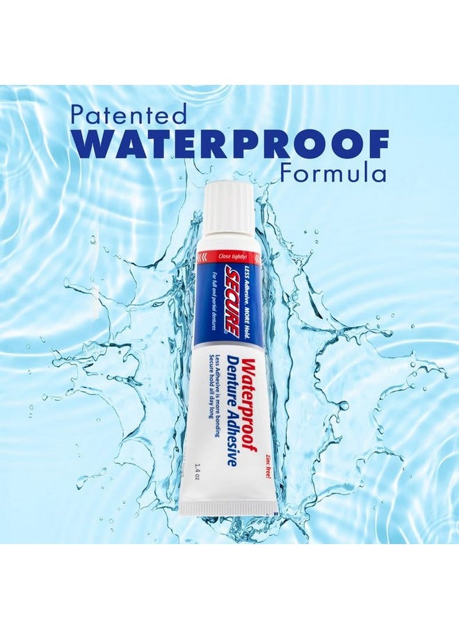 Waterproof Denture Adhesive - Zinc Free - Extra Strong Hold For Upper, Lower Or Partials - 1.4 Oz (Pack Of 5)