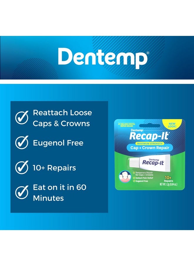 Recap-It Cap And Crown Repair Dental Kit - Fast Acting Formula Dental Cement For Loose Caps (Pack Of 3) - Temporary Cement For Crown And Bridge