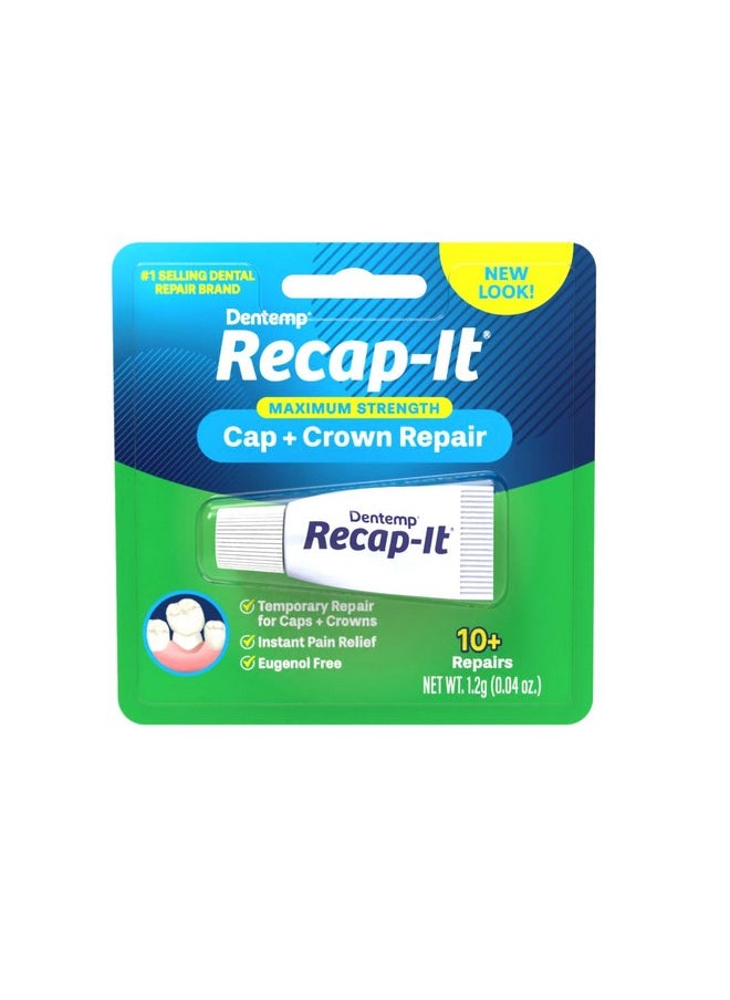 Recap-It Cap And Crown Repair Dental Kit - Fast Acting Formula Dental Cement For Loose Caps (Pack Of 3) - Temporary Cement For Crown And Bridge