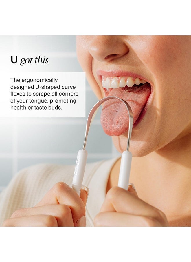 Tongue Scraper For Adults & Kids With Case - Stainless Steel Tongue Cleaner W/Linen Travel Pouch - Scrubber To Remove Tongue Buildup And Freshen Breath (Pack Of 1)